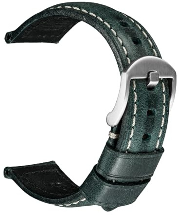 REZERO Vintage Lederarmband, Dickes Ersatz Uhrenarmband - Dornschließe | Ersatzarmband für Herren & Damen | Inkl. Federstege | Hardware aus 316L Edelstahl | Größen: 18/19/20/21/22/23/24/26mm