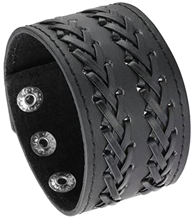 MILAKOO Herren-Armband aus schwarzem und braunem Punkleder, verstellbares Manschettenarmband mit Druckknopf