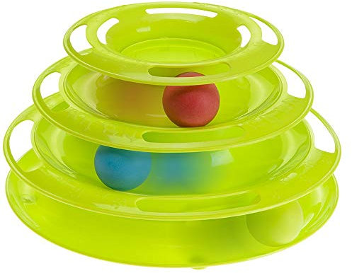 Ferplast Interaktives Spielzeug für Katzen Twister aus Kunststoff mit rutschfesten Füßen, 4 Schichten, 3 Kugeln inklusive, Ø 24,5 x 13 cm