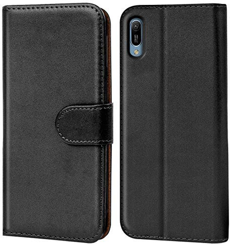 Verco Handyhülle für Huawei Y6 2019 Hülle, Klapphülle für Huawei Y6 2019 Tasche PU Leder Flip Case Brieftasche - Schwarz