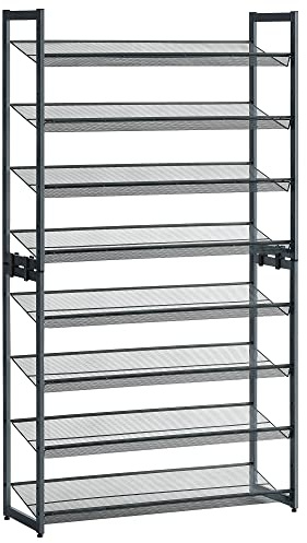 SONGMICS Shoe Rack, 8-Tier Stackable Shoe Storage Shelf, Metal Shoe Organiser with Adjustable Flat or Angled Shelves, 30.5 x 92.3 x 163.4 cm, Holds 32-40 Pairs, Cool Grey LMR08GB