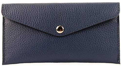modamoda de - P03 - ital. Damen Portemonnaie Echtleder lang, Farbe:Saphirblau