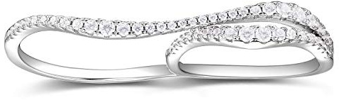 espere Rhodium Plated Sterling Silver 925 Double Finger Ring for Women