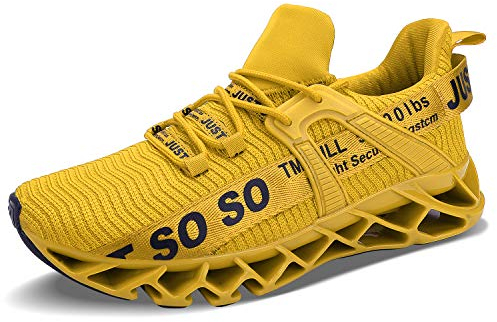 JSLEAP Herren Laufschuhe Sportschuhe Straßenlaufschuhe Sneaker Herren Tennisschuhe Fitness Schuhe(1-Gelb,Größe 39 EU/245 CN