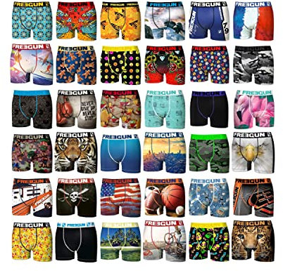 FREEGUN Pack Surprise Boxer Homme, Calecon Modèle Aléatoire, Confortable et Agréable (Lot de 5), Noir Taille S