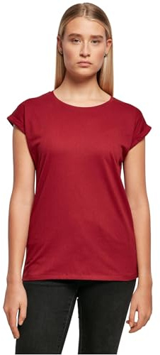 Build Your Brand Women's T-Shirt Ladies Extended Shoulder Tee Long Cut T-Shirt for Women Cotton Burgundy XL