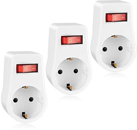 GlamPiece Steckdose mit Schalter, 1 fach Steckdosenadapter, Stecker Schaltbar, Zwischenstecker mit Schalter weiß (3 Stück)-schaltbare Steckdose, Stromsparsteckdose