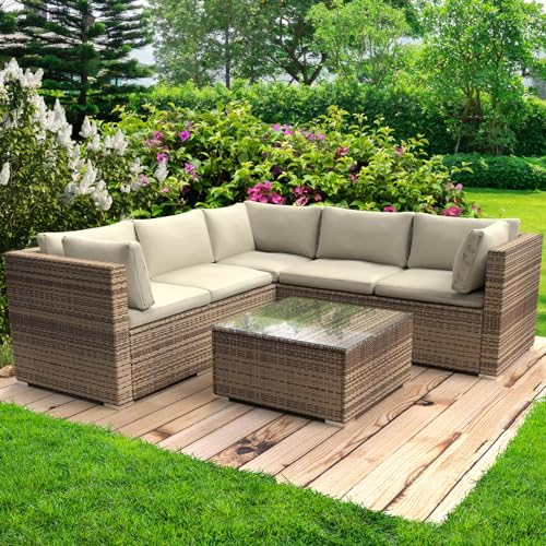 BRAST® Gartenmöbel Lounge Set | 4-5 Personen viele Modelle & Farben | inkl. extra Dicke Kissen | TÜV geprüft | Outdoor Loungemöbel Sitzgruppe Essgruppe Garnitur | Passion Braun