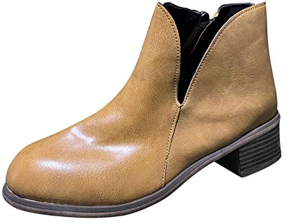 Stivali Stivaletti Bassi Scarponcini Stivali Moto Scarpe Moto Stivali Donna Moda Casual Slip On Retro Breve Caviglia Scarpe Tacco Basso in Pelle (42,Marrone)