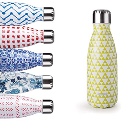 Ibili - Bouteille Isotherme Mosaic Lemon (Citron Mosaïque), 350 ml, Acier Inoxydable 18/10, Double Paroi, Réutilisable