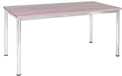 Schreibtisch u. Besprechungstisch mit verchromten Tischgestell | Konferenztisch Bürotisch Computertisch Mehrzwecktisch Arbeitstisch PC-Tisch Homeoffice-Tisch (Eiche modern, 180 x 80 x 77,5 cm)