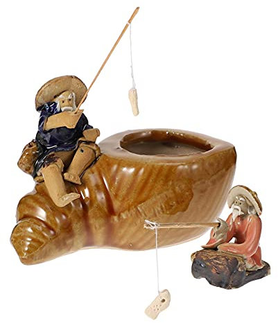 Happyyami 2 Pièces Ornement De Pêcheur Céramique Chinois Assis Miniature De Jardin De Sable Statuette De Pêcheur Miniature Table De Sable Ornements en Céramique Statues Fée Aîné Pot De Fleur
