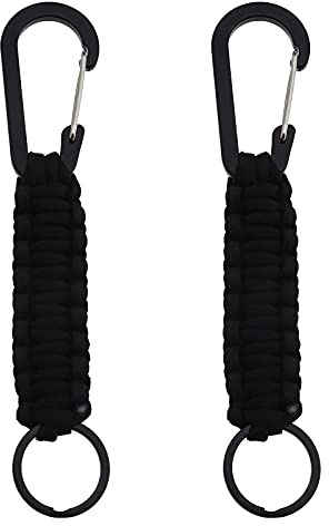 ECSiNG Lot de 2 porte-clés multifonctions avec mousqueton pour suspendre des parapluies, des vêtements, des bouteilles d'eau, une lampe de poche, un anneau en D noir, accessoires de sac à dos de