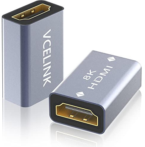 VCELINK Coupleur HDMI Adaptateur 8K 2.1 Plaqué Or Rallonge HDMI Femelle vers Femelle Supporte 4K 3D @60Hz UHD, Résolution 7680 * 4320, HDR, Arc Compatible avec PC, Moniteur, Roku TV, Lot de 2