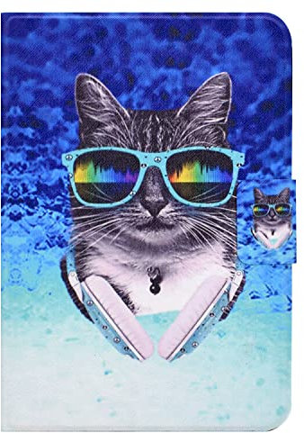 Bspring Case Compatible with Apple iPad Mini 6th Generation (2021 Model, 8.3-inch) Slim PU Leather Folio Stand Smart Cover Auto Sleep Wake Shockproof Cute Pattern Child Proof Case Cover,Headphone Cat