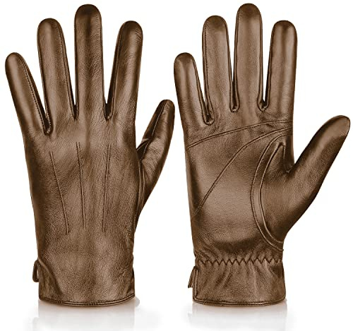 Alepo Echtes Schaffell Leder Handschuhe für Herren, Winter Warm Touchscreen SMS Kaschmir Gefüttert Fahren Motorrad Handschuhe, Khaki, X-Large