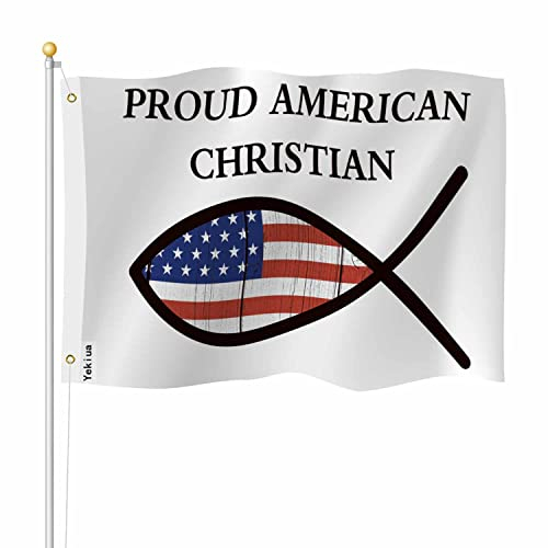 Yekiua Stolze amerikanische christliche Flagge, 7,6 x 12,7 cm, Jesus, Kirche, Fisch, UV-beständig, lebendige Farben – Leinwandkopf, doppelt genähte Flagge mit Messingösen