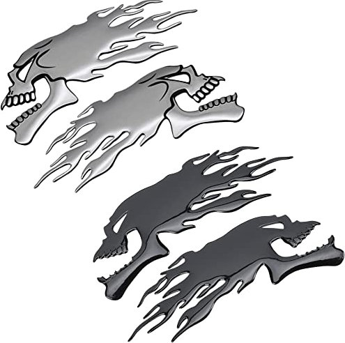 Niuhong 4 Pcs 3D Kraftstofftank Flamme Totenkopf Aufkleber Motorrad Tank Pad Aufkleber Dekorationen Dämon Schädel Universell Tankaufkleber Wasserdicht Motorrad Tankpad Lackschutzfolie Kratzschutz (A)