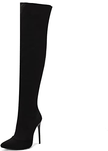 CUTEHEELS Stivali sopra il ginocchio sexy/Stivali sopra il ginocchio con stiletto e punta a punta per donna, Nero , 36 EU