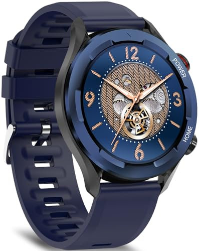 BRIBEJAT Smartwatch Herren, 1,32 HD Armbanduhr mit Telefonfunktion und Musikspeicher, Fitness Tracker 28 Sportmodi, IP68 Wasserdicht Fitnessuhr Runde für Android iOS,Blau