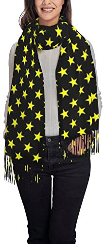 527 Halstuch Ein Zoll Gelbe Sterne Auf Schwarz Damen Winter Schal Damen,Herren Deckenschal Innen Deckenschal Mit Fransen Für Frauen Geschenk 72X197Cm