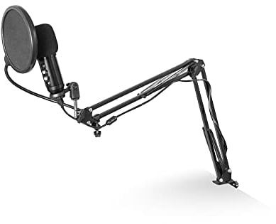 DIGITUS USB-Kondensator-Mikrofon - professionelles Set - mit Mikrofonarm - Popschutz & Windschutz - Plug & Play - Ideal für Online-Meetings, Podcast, Studio und Live-Streaming - Schwarz