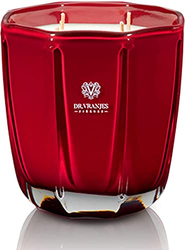 Dr. Vranjes - Decorative Scented Candle Tormalina - Melograno 500 g / 18 oz, Refined Colored Glass Vessel Hand-Made, Octagonal Form, Color Red, Made in Italy