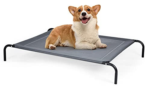 GYMAX Haustierbett, Erhöhtes Hundebett mit Stabiler Metallrahmen & Anti-Rutsch-Füße, Hundeliege bis 40/70 kg belastbar, Haustierliege für Haus, Balkon & Garten (L)