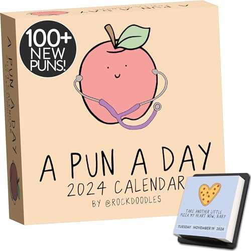 Rockdoodles Punny Tageskalender 2024 | Lustiger Kalender 2024 Tag zu Tag für Zuhause oder Büro, Tageskalender 2024 Seite pro Tag, Papa Witz Kalender mit Abreißseiten und täglichen Wortspielen, der