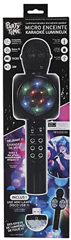 PARTY TIME, HT2235, Micro Karaoke LED Et Lampe Disco USB 3W, Accessoires Événements, Noir, Gris, Plastique (ABS), Fun pour Tous, Soirées Folles Entre Amis