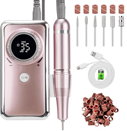 Madenia Ponceuse pour Ongles Professionnelle, Lime à Ongles Electrique Rechargeable 35000 RPM, Portable Ponceuse à Ongles pour Manucure Salon et Maison, Rose
