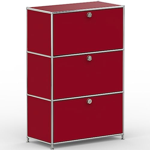 SYSTEM8X Highboard 03001 Rubinrot 77x40x118cm - Modernes Chrom Design mit 3 Klappen, Stellfüße - Für Wohnzimmer, Büro, Praxis