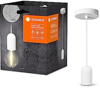 Ledvance Vintage 1906® Pendelleuchte ROUND PLASTER E27, weiß, max. 25W (LED 15W), E27 Sockel, runder Baldachin, Innenraum-Pendelleuchte, Kombination mit 1906 Vintage- oder smarten Lampen