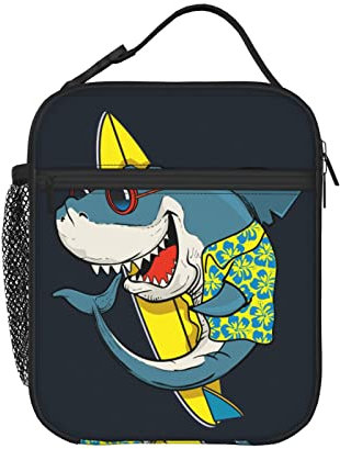 Fiambrera con diseño de tiburón surfista, bolsas de almuerzo aisladas para mujeres/hombres/niñas/niños con asa desmontable, bolsa de almuerzo