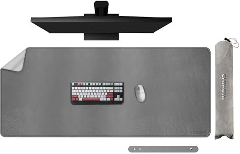 Chihein 120 x 50cm PU Leder Schreibtisch Matte (Grau/Weiß), Doppelseitige Schreibtisch Pad, wasserdichte Computer Schreibtisch Flasche für Gaming, Büro, Zuhause