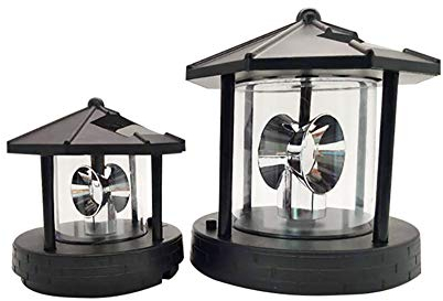 LED-Solarbetriebener Leuchtturm, Rotierende Lampe, Leuchtfeuer, Wasserdichte Statue, Rotierende Lichter für Garten, Hof, Außendekoration (BLACK)