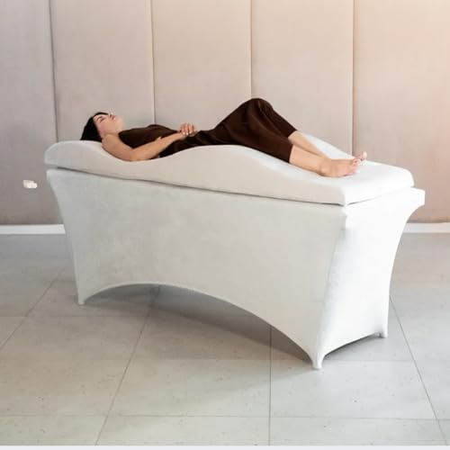 Untitled Wave Matratze und Liegebezug Set mit Memory Foam 190x70 cm für Kosmetikliege, Massageliege, mit Bezug aus Velours - Creme