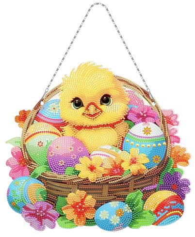 NSXIN 5D Diamond Painting Ostern Deko, DIY Diamant Malerei Bilder Kit Ostern Türkranz mit LED Licht, Handwerk Applique Mosaik Hase Ostereier Ornamente Geschenk (Typ 14)