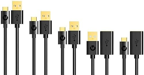 Hipshotdot Titan Two Device Connection Kit, 5-Pack: Gold Plated Micro-USB Cables & Adapters (1.8ft, 1ft, 0.3ft, OTG, Data Link)