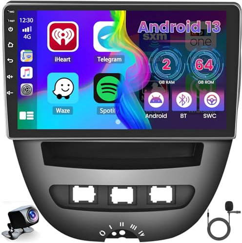 Hikity 2+64G Android 15 Autoradio Toyota Aygo/Peugeot 107 / Citroen C1 2005-2014 Radio Senza Fili Carplay Android Auto Bluetooth 10,1 Schermo Auto Radio con Telecamera GPS Navi WiFi FM RDS SWC MIC