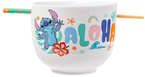 Silver Buffalo Disney Lilo and Stitch Aloha Tropische Keramik-Ramen-Nudel-Reisschale mit Essstäbchen, mikrowellengeeignet, 590 ml