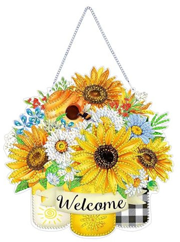 CXINLky DIY Diamond Painting Anhänger mit Kette, Sonnenblumen Diamant Painting Bilder, Kreatives 5D Diamond Malerei Wandbehang Kits für Fenster Wand Eingang Decor-02-Sonnenblumenstrauß