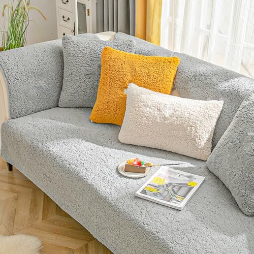 Gleedipre Sofa-Kissen Verdickt Plüsch-Stoff rutschfest Europäischer Stil Einfach Herbst und Winter Sofa-Decke(Grau,90 x 160 cm/35,4 x 62,3 Zoll)