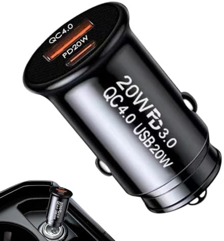 Cargador de Coche, Enchufe Carga para automóvil Dos Puertos PD20W, Cargador de Automóvil Rápido Mechero Coche Tipo C, adaptadores Corriente con Velocidad Carga rápida para teléfo móviles