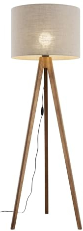 Licht-Erlebnisse Stehleuchte Leinen Holz E27 145 cm Tripod Kabelschalter Nussbraun Beige Skandinavisch Dreibein Stehlampe Wohnzimmer