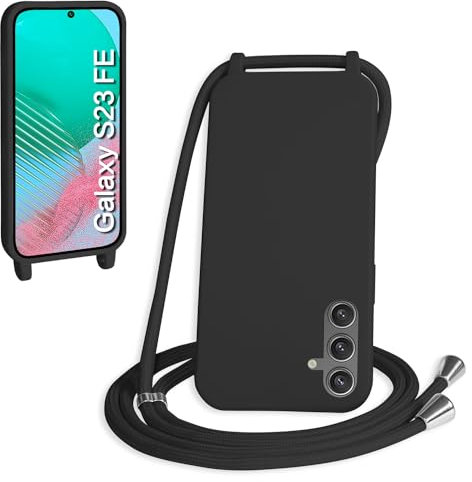 WenBaby Coque avec Cordon pour Samsung Galaxy S23 FE,Collier pour Étui bandoulière Colliers de cellulaire Mince Antichoc Réglable Lanyard Silicone Case,Noir