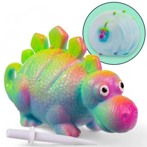 MIJOMA Dinosaurier Ballon-Ball: In 4 Kunterbunten Modellen - Spaß für Drinnen & Draußen, Spiel und Lernspielzeug, bis 30 cm aufblasbar, inkl. Aufblashilfe (1x Stegosaurus)