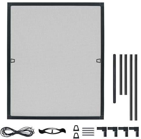 PEILU Fliegengitter Fenster Fliegenschutz Mückengitter mit Moskitonetz & Aluminium Rahmen 120 x 140 cm Fliegenschutzgitter ohne Bohren & Schrauben Insektenschutz Gitter für Fenster (Anthrazit)