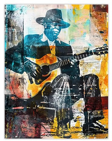 Artery8 Blues Music Guitar Player Upcycle Painting Living Room Extra Large XL Wall Art Poster Print