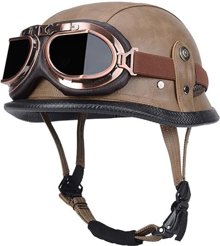 Mezzo Casco Moto Vintage Caschi jet, Tedesco Casco Retrò Omologato ECE, Berretto Donna Uomo Adulto Fibbia a Sgancio Rapido Regolabile, Scooter Crociera Bicicletta, 57~64cm 7,XXL=63-64cm